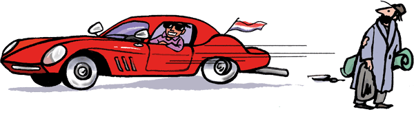 zwerver kijkt een man in een dure auto na - leven zonder geldzoregen