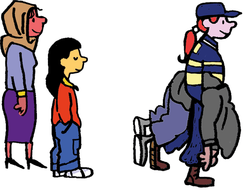 illustratie politieagent draagt mishandelaar weg van een vrouw en har kind