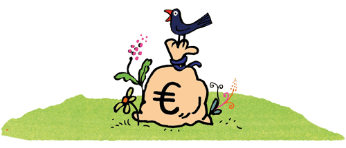 illustratie vogeltje op zak met geld - boeren krijgen geld