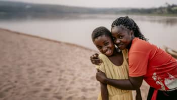 Chouchou*, 10, and Patience by the river in Kasai, DRC.