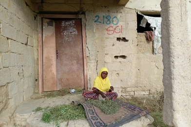 vrouw in Nigeria snijdt bladen